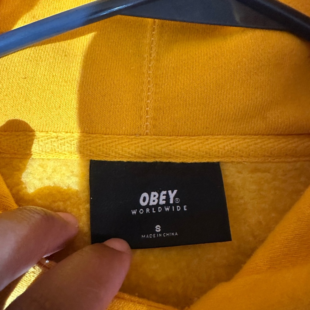 Obey Bold Yellow Hoodie with White Logo - Picture 2 of 4